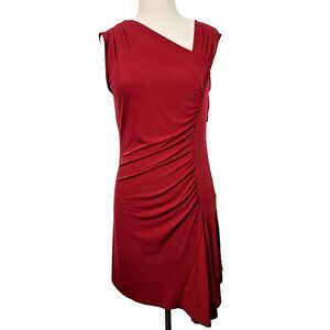 MICHAEL Michael Kors Dress Red Sleeveless Asymmetrical Ruched Womens Size 12P